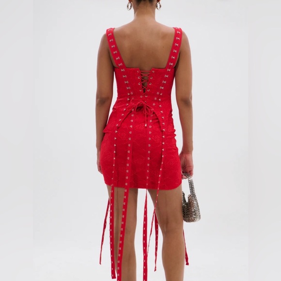 New Akira I KNOW YOU MISS ME CORSETED LACE MINI DRESS IN RED - Picture 7 of 15